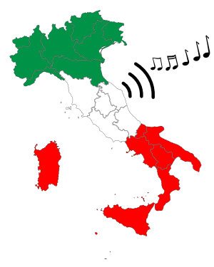 L'immagine rappresenta la mappa dell'italia divisa in regioni alla quale escono le tre onde tipiche che rappresentano il suono e a fianco di esse una serie di note musicali. L'immagine vuole rappresentare il fenomeno dell'italian sounding.